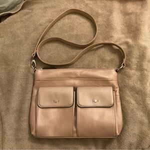 Tignanello Pink/Taupe Leather RFID Organizer Crossbody NWOT